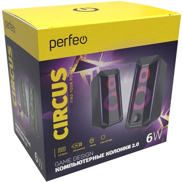 Колонки компьютерные 2.0 Perfeo CIRCUS 2.0 мощность 2х3 Вт PF_B3375