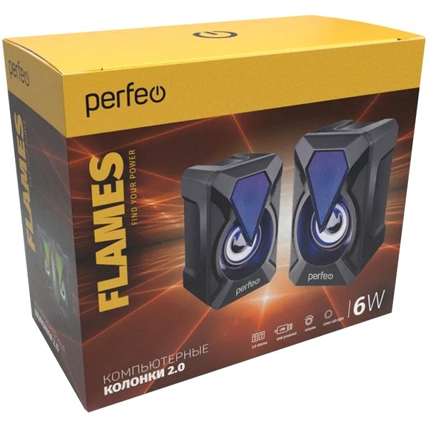 Колонки компьютерные 2.0 Perfeo FLAMES 2.0 мощность 2х3 Вт PF_A4439