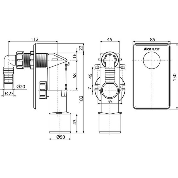 Сифон AlcaPlast д/стиральной машины под штукатурку белый,APS4
