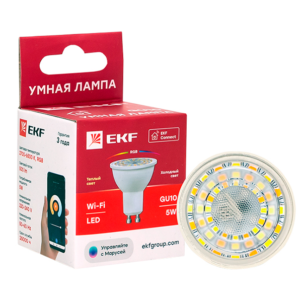 Умная лампочка EKF Connect RGBW GU10 (slwf-gu10-rgbw)