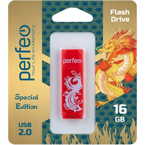 Флэш диск USB Perfeo 16GB C04 Red Phoenix (PF-C04RP016)