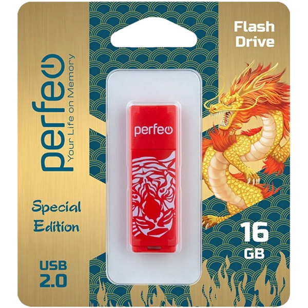 Флэш диск USB Perfeo 16GB C04 Red Tiger (PF-C04RT016)