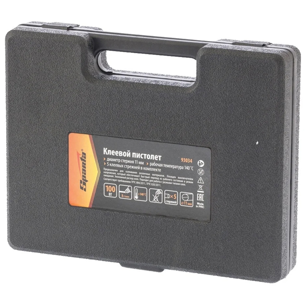 Клеевой пистолет Sparta 12 мм, 100 Вт, 8 г/мин, выключатель (93034)