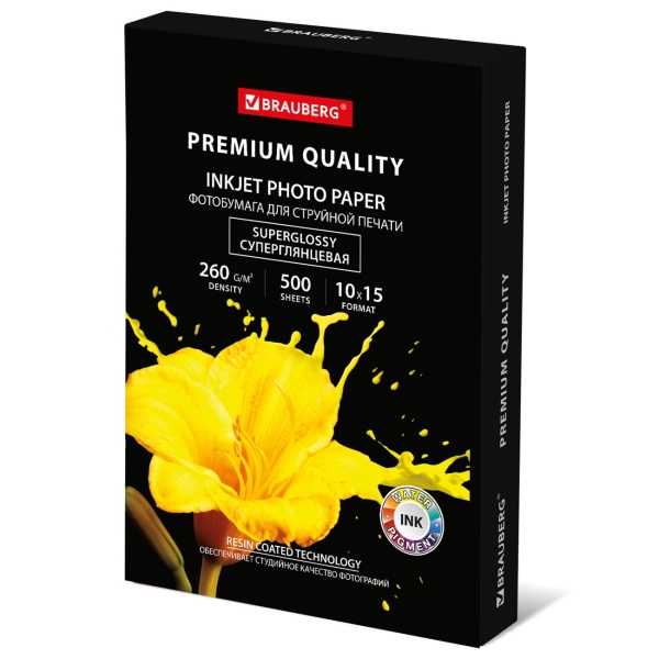 Фотобумага для принтера Brauberg PREMIUM 10х15 260г/м2 500л 1ст супергл