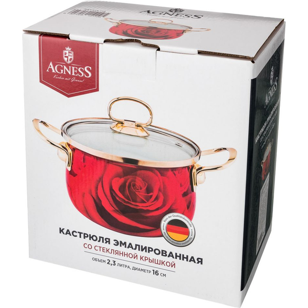 Кастрюля Agness со стеклянной крышкой 2,3л красный(915-110)