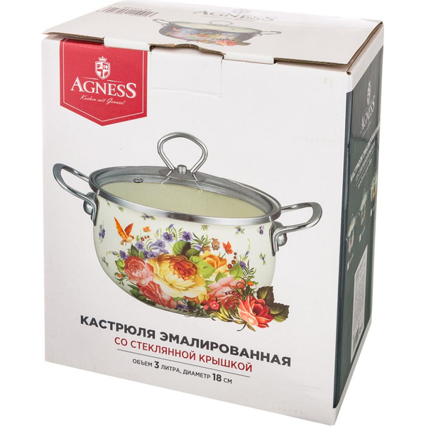 Кастрюля Agness со стеклянной крышкой 3,0л бежевый(915-101)
