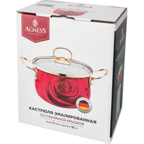 Кастрюля Agness со стеклянной крышкой 3,0л красный(915-111)