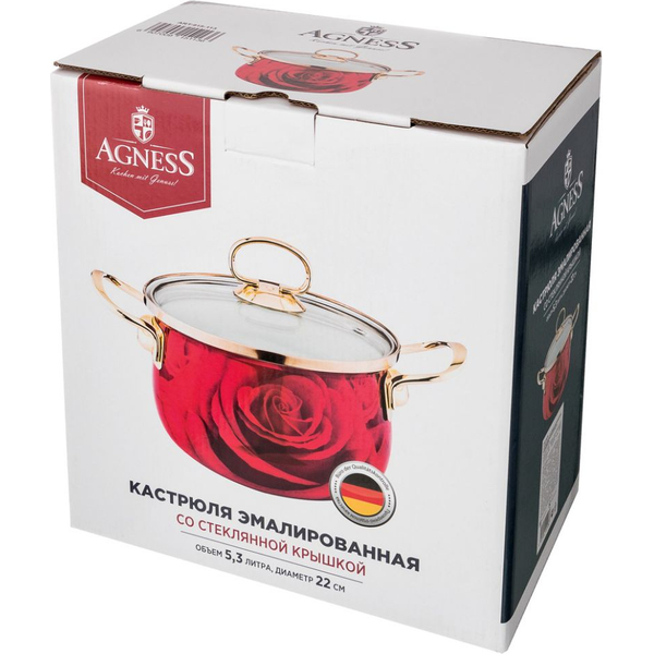 Кастрюля Agness со стеклянной крышкой 5,3л красный(915-113)