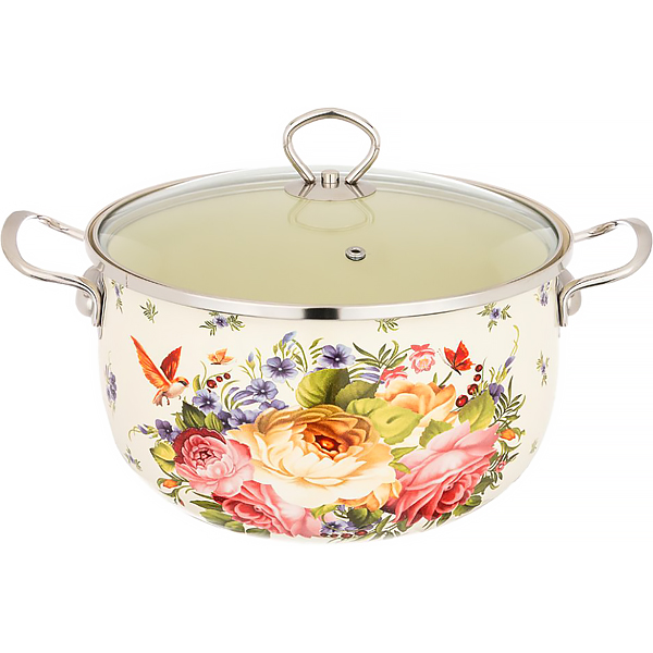 Кастрюля Agness со стеклянной крышкой 6,8 л бежевый(915-104)