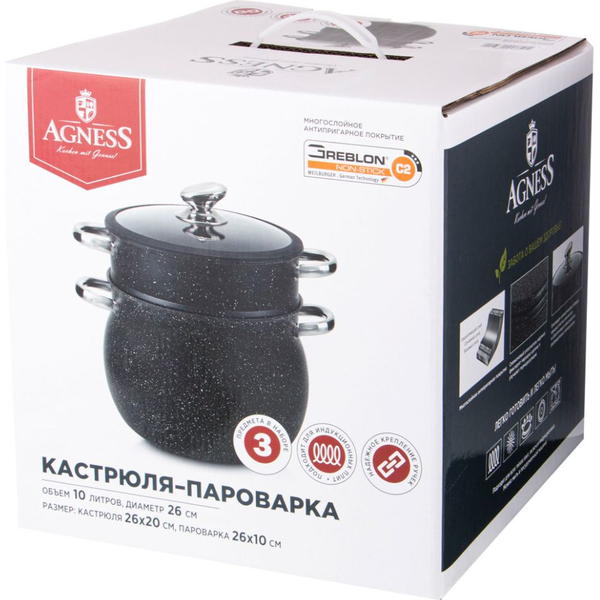 Кастрюля Agness cо стекл.крышкой черный(926-502)