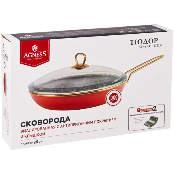 Сковорода Agness со стеклянной крышкой Тюдор 26см 950-227 чёрный