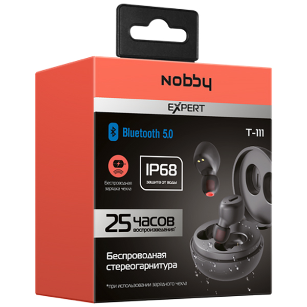 Наушники внутриканальные Bluetooth Nobby Expert T-111, NBE-BH-50-07, черный