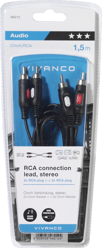 Кабель аналоговый аудио Vivanco 2xRCA папа/папа 1,5м (46012)