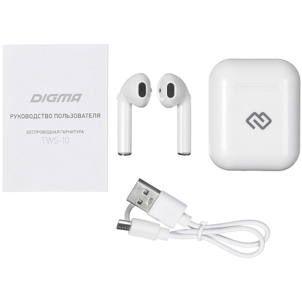 Наушники True Wireless Digma TWS-10 белый (I9SW)