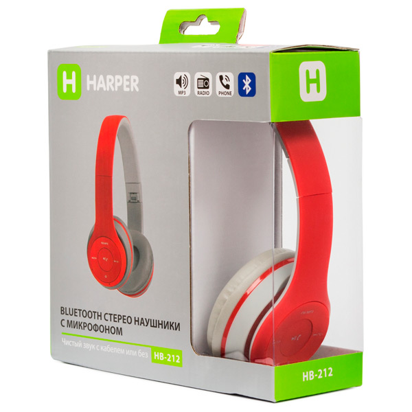 Наушники накладные Bluetooth Harper HB-212 красный