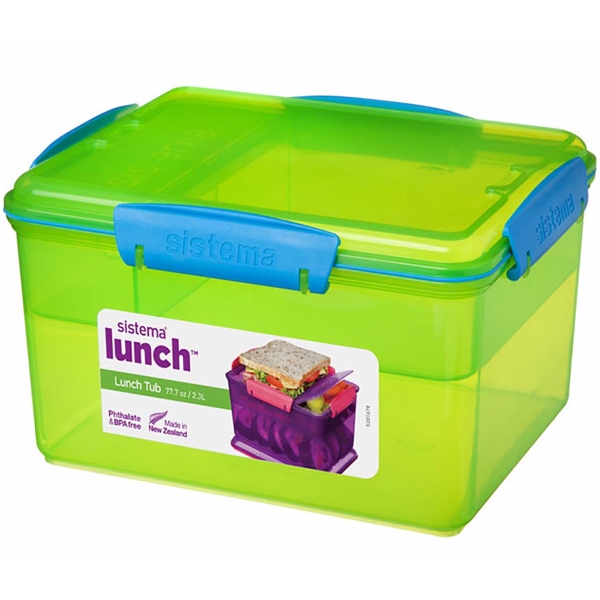 Контейнер для продуктов Sistema 41665 LUNCH двухуровн. с раздел. 2,3л зеленый