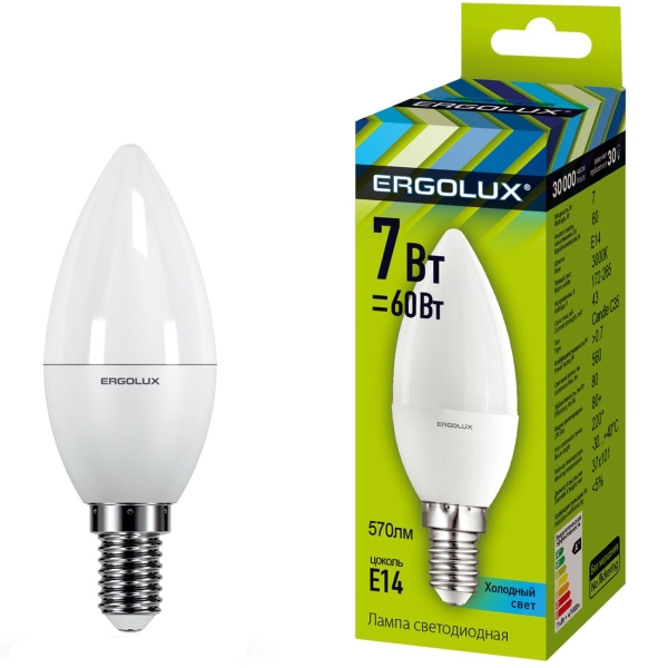 Лампочка Ergolux LED-C35-7W-E14-3K (10 штук) фото
