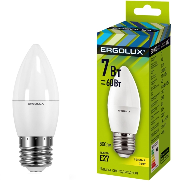 Лампочка Ergolux LED-C35-7W-E27-3K (10 штук) фото
