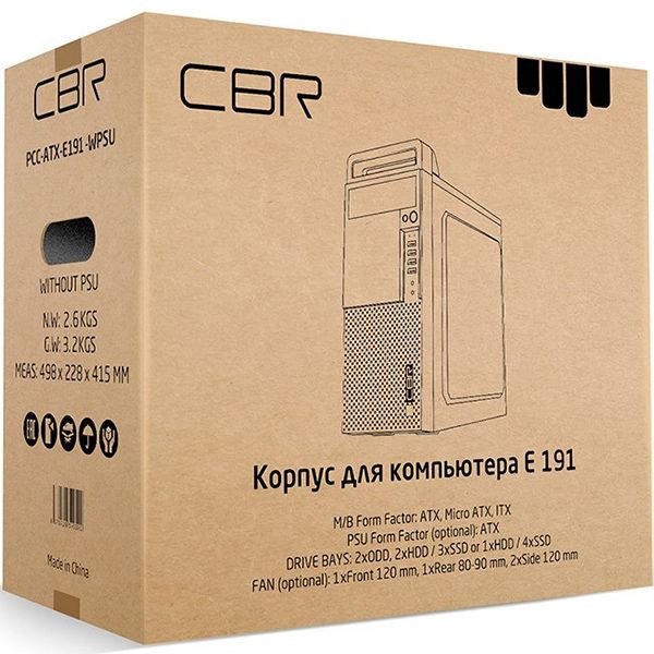 Корпус для компьютера Cbr ATX Miditower E191 Black PCC-ATX-E191-WPSU