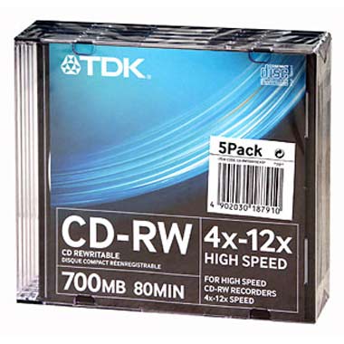 CD-RW диск TDK 80 4-12x 5шт