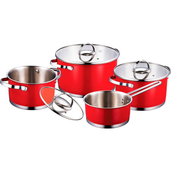 Набор кастрюль (нержавейка) Bergner Dazzle BG 6305 Red 4шт.: 1,3/ 1,7/ 3,3/ 5,7л