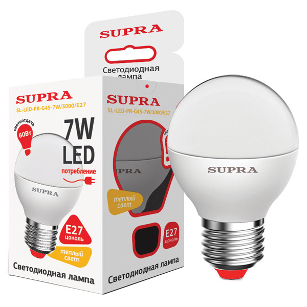 Лампа LED Supra SL-LED-PR-G45-7W/3000/E27