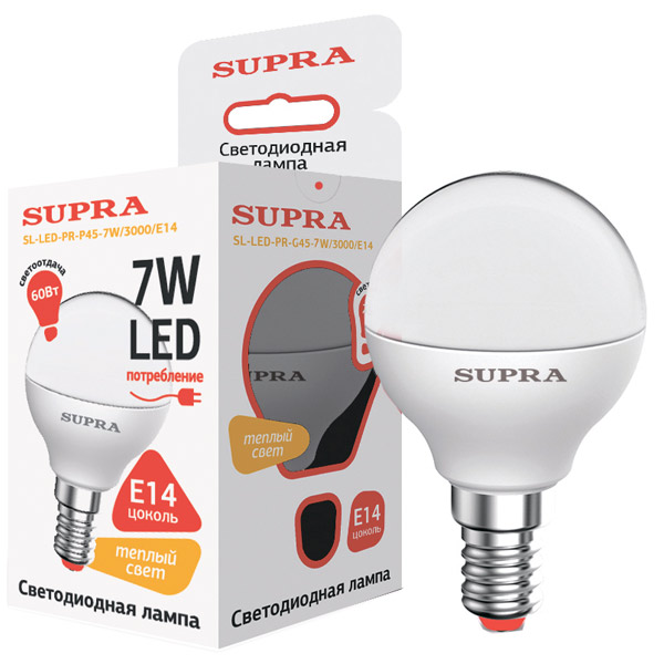 Лампа LED Supra SL-LED-PR-P45-7W/3000/E14