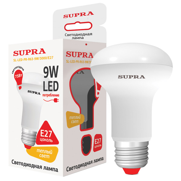 Лампа LED Supra SL-LED-PR-R63-9W/3000/E27 фото