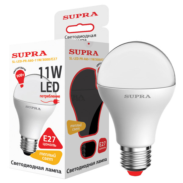 Лампа LED Supra SL-LED-PR-A60-11W/3000/E27 фото