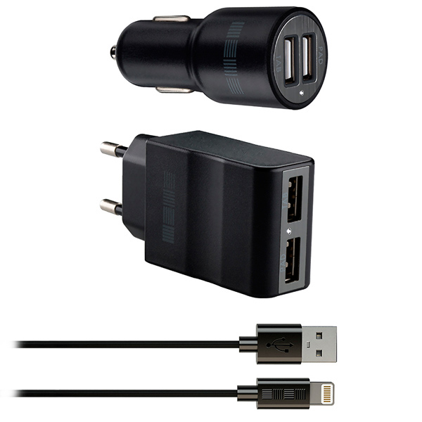 Автомобильное зарядное устройство для Apple InterStep 2 USB 2A + 2A + кабель Lightning фото