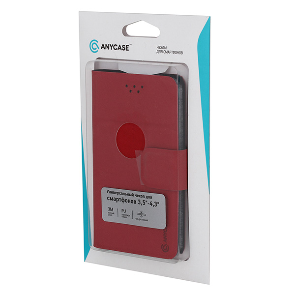 Универсальный чехол для смартфона Anycase Wallet 3,5"-4,3" красный