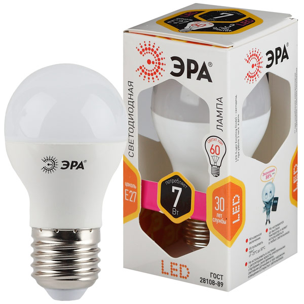 Лампа LED ЭРА A55-7w-827-E27