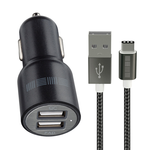 Автомобильное зарядное устройство InterStep 2 USB 2.4A + 3A + кабель TypeC + быстрая зарядка фото