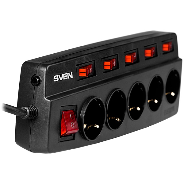 Сетевой фильтр Sven Platinum 1,8 м Black (5 розеток)