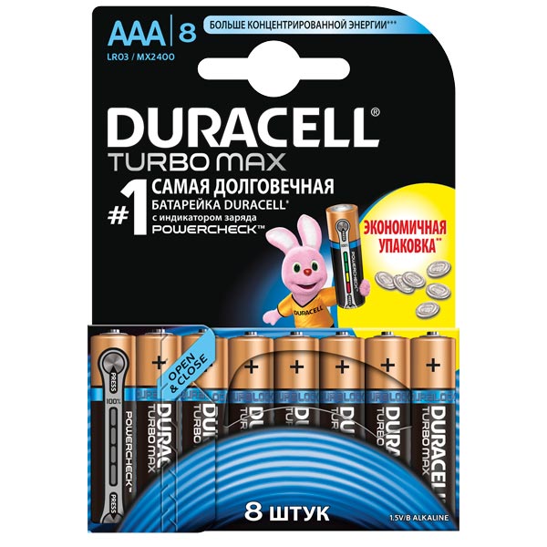 Батарея Duracell Turbo Max AAA LR03 8 шт. фото