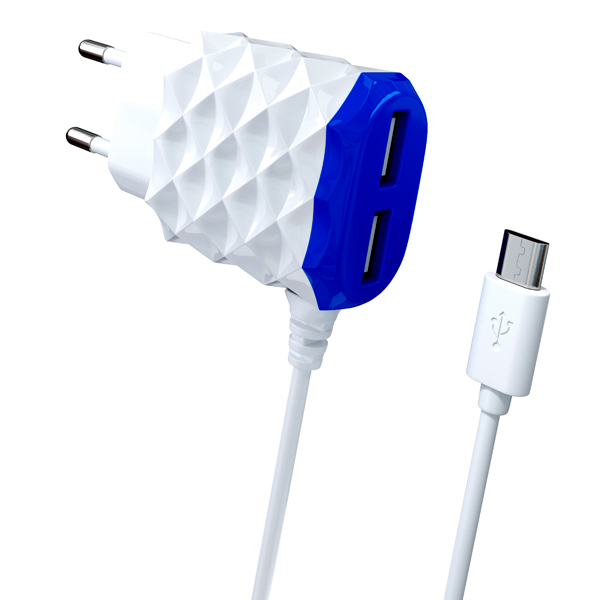 Сетевое зарядное устройство с кабелем Red Line 2*USB+MicroUSB, 2.1A, синий фото