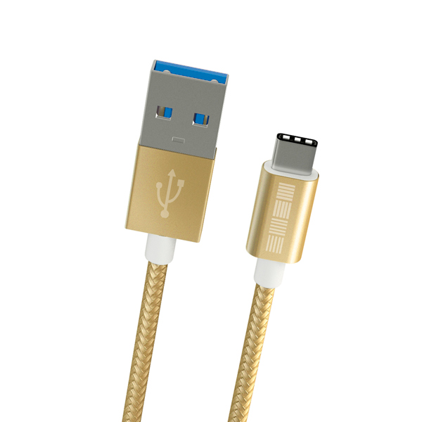 Кабель USB Type-C InterStep TypeC-USB A USB3.0 Nylon Gold 2m фото