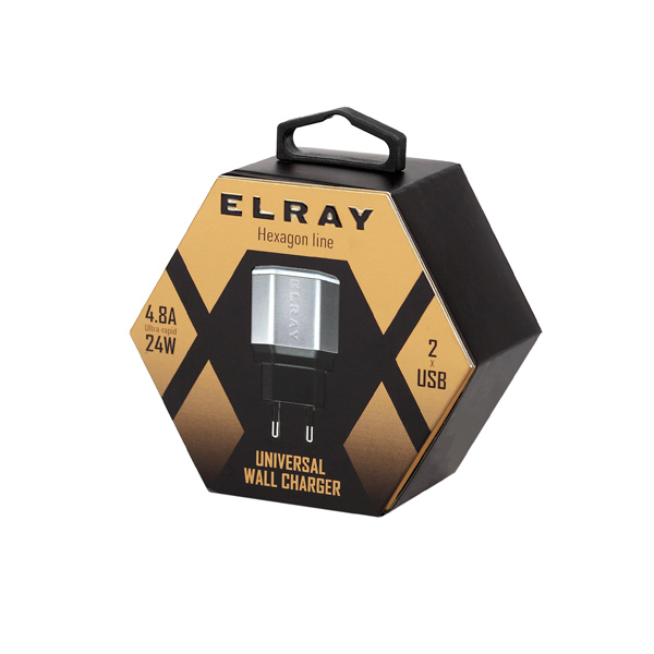 Сетевое зарядное устройство Elray 2хUSB, 4.8A (WC2U48HEX)