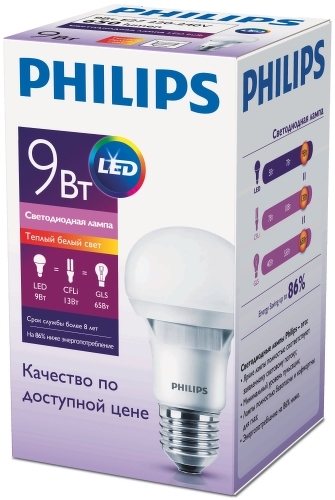 Лампа LED Philips LEDBulb9W E27 3000K A60