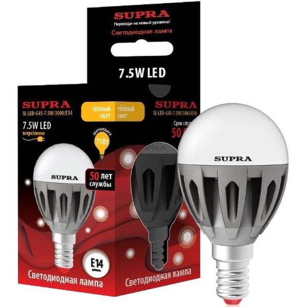 Лампа Supra SL-LED-G45-7.5W-3000-E14 фото