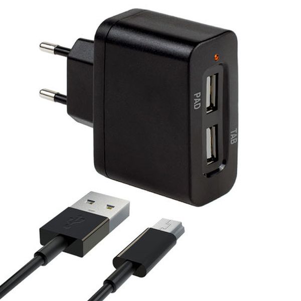 Сетевое зарядное устройство с кабелем InterStep (CЗУ IS) КОМБО 2USB + MINIUSB