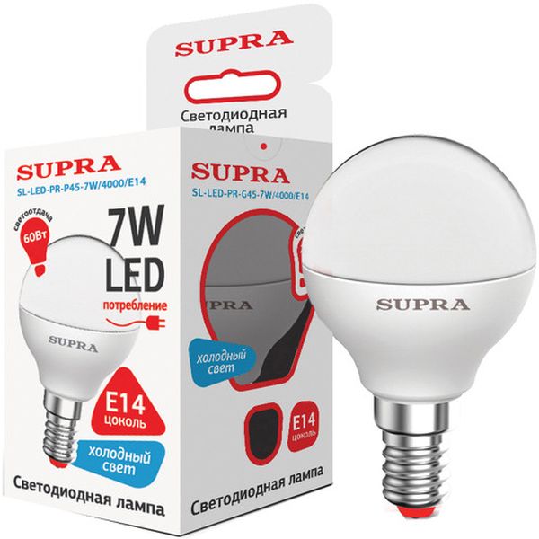 Лампа Supra SL-LED-PR-P45-7W/4000/E14