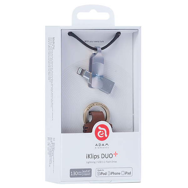 Флеш-диск для Apple Adam Elements 64GB iKlips DUO+ MFI Lightning Silver