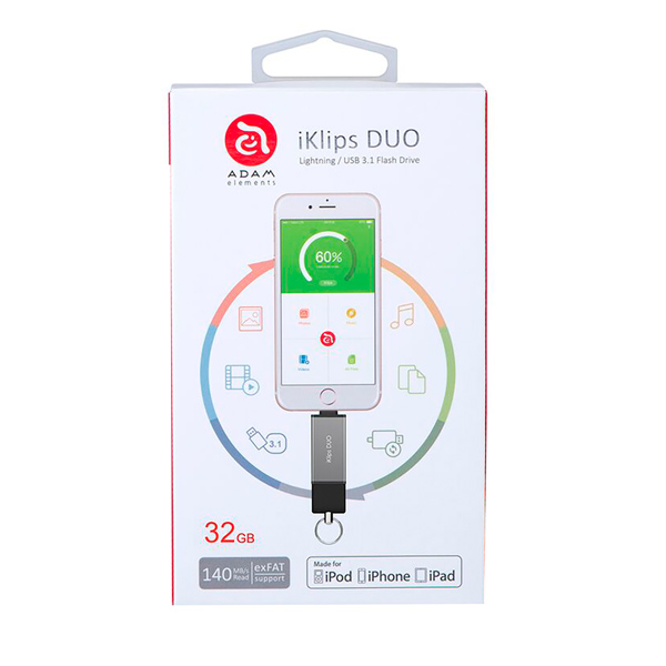 Флеш-диск для Apple Adam Elements 32GB iKlips DUO MFI Lightning Grey