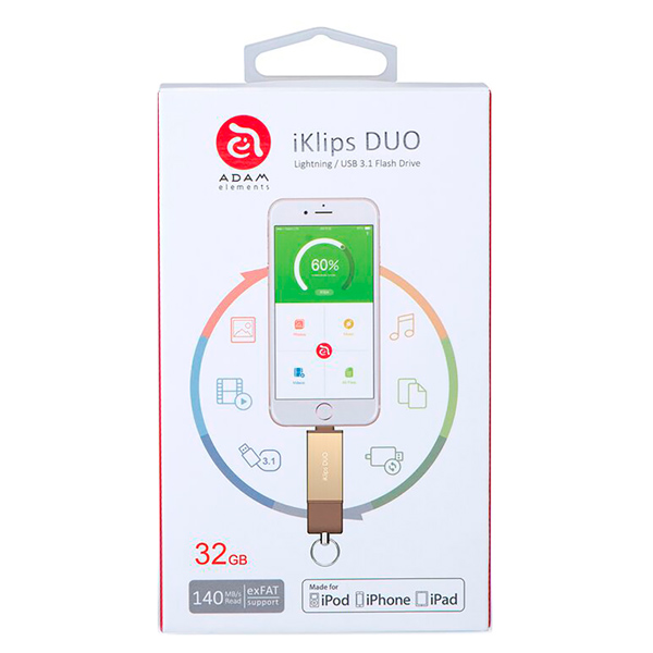 Флеш-диск для Apple Adam Elements 32GB iKlips DUO MFI Lightning Gold