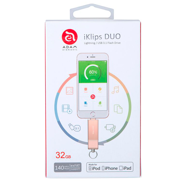 Флеш-диск для Apple Adam Elements 32GB iKlips DUO MFI Lightning Rose Gold