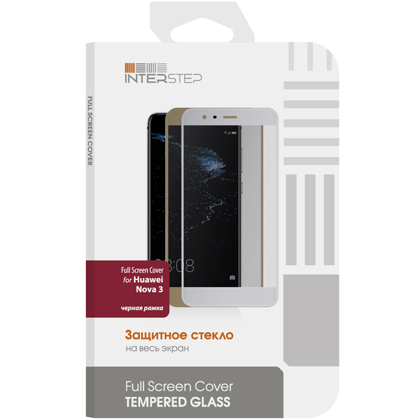 Защитное стекло InterStep Full Screen Cover для Huawei Nova 3, черная рамка фото
