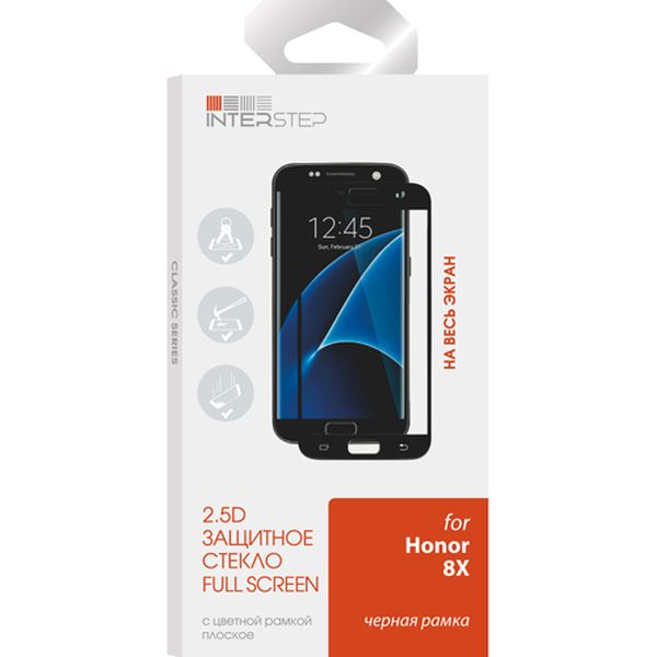 Защитное стекло InterStep 2.5D для Honor 8X, Black Frame фото