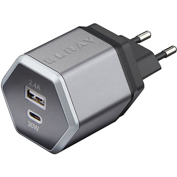 Сетевое зарядное устройство Elray 1xUSB 1xType-C 42Вт Grey (WC1U1PD42HEX)