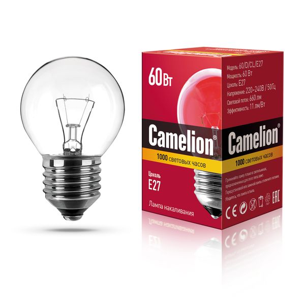 Лампа Camelion 60/D/CL/E27 фото